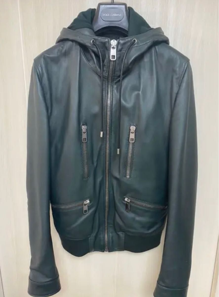 DOLCE&GABBANA レザー ライダース ジャケット BIG プレート付き