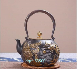 特売！人気美品☆茶壺 手彫り鉄壺 鉄やかん 鉄分補給 未塗装鉄器 茶道具 1.3L