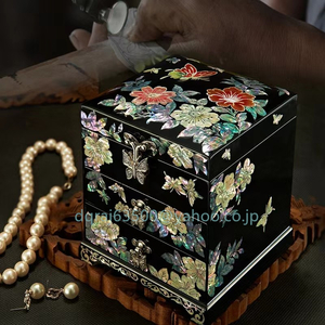  feeling of luxury * lacquer ware natural shell wooden pearl layer Rucker shell jue Reebok s gem box marriage accessory case box many layer original handmade made 2 color option 