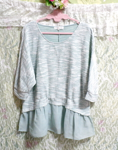 水色グリーンセーターネグリジェシフォンフリルチュニック Light green sweater negligee chiffon frill tunic, ニット、セーター, 長袖, Mサイズ