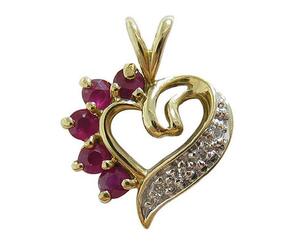 10 gold [ natural ruby ] diamond pendant top 10K yellow gold Heart 