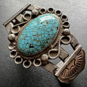 NAVAJO 【OLD PAWN】 1930〜40's Turquoise coin silver ingot ターコイズ バングル ヴィンテージ ナバホ インディアンジュエリー ホピ