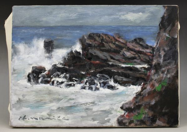 BM-143 Oil painting Hideo Morita San'in Coast No. F4 Tokokai member Good condition Authenticity guaranteed San'in Tottori landscape painting Sea of Japan Frame included (Doshisha oil painting frame Kokoko Gold), painting, oil painting, Nature, Landscape painting