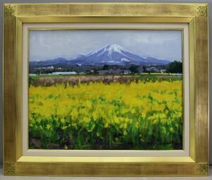 BM243 油絵 森田秀雄 「菜の花と大山」 P10号 東光会 状態良好 本物保証 山陰 伯耆 大山 鳥取 風景画 額付属【同志舎平傾斜角紋】 油彩