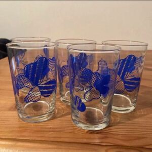 14 昭和レトロ　グラス　ヴィンテージ 青ちょうちょ昭和レトロポップ ガラスコップ タンブラーグラス レトロポップ
