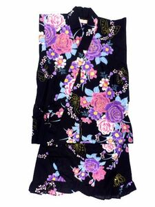  woman 7~8 -years old woman for Junior girls separate child yukata black ground rose butterfly pattern No2344