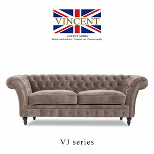  sofa 3 seater . sofa three person for Triple Britain antique style grayish Brown cloth bell bed style on goods VINCENT vi n cent VJ3F37K