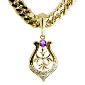 18 gold necklace men's flat pendant horseshoe Cross amethyst 2 month birthstone 18k Gold 