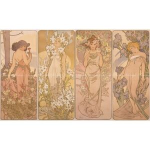 Art hand Auction 【コラージュ版】アルフォンス･ミュシャ 連作花4部作 1898年 4-flowers 絵画風 壁紙ポスター 特大版 950×576mm はがせるシール式 005S1, 絵画, 油彩, 人物画