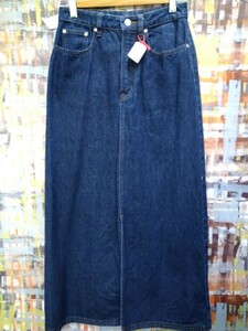 送料込☆Flash Blue Jeans(カイタック)デニムロング台形スカート 前スリット304052H/w64表示実寸/濃インディゴ/ジッパーフライ5ポケ/黒タブ