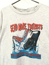 古着 90s 「Send More Tourists」 人食い サメ シャーク アニマル ポップ アート Tシャツ XXL 古着_画像2