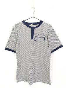 古着 60s Champion Products 染込み カレッジ ボーダー チョコチン リンガー Tシャツ S位 古着