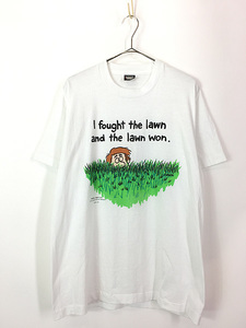 古着 90s USA製 SHOEBOX 「The Lawn Won」 芝生 草刈り ポップ アート Tシャツ XL