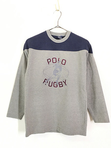 古着 90s Polo Ralph Lauren ラグビー 刺しゅう フットボール 長袖 Tシャツ M 古着
