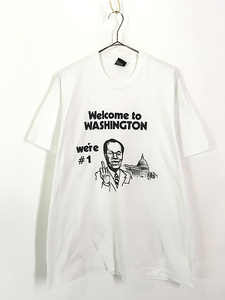 古着 80s USA製 「Welcome to Washington」 中指 モノクロ アート Tシャツ XL