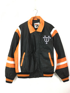 古着 90s Tennessee Volunteers ボランティアーズ カレッジ アメフト 本革 カウ レザー スタジャン ジャケット L 古着