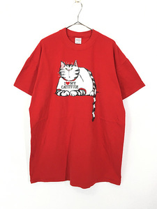 レディース 古着 90s USA製 猫 ネコ アニマル 「I LOVE CATTITUDE」 BIG プリント Tシャツ ワンピース ひざ丈 XL位 古着