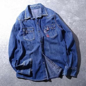 BLUE BLUE Hollywood Ranch Market Denim рубашка в ковбойском стиле бирюзовый Conti . кнопка . вышивка сделано в Японии цвет .. переделка (2) o-241