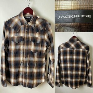 ★【名作 国内正規品】 JACKROSE ジャックローズ コットン テンセル ウエスタン チェック柄 ネルシャツ（長袖） サイズ4 USED品 ブラウン系