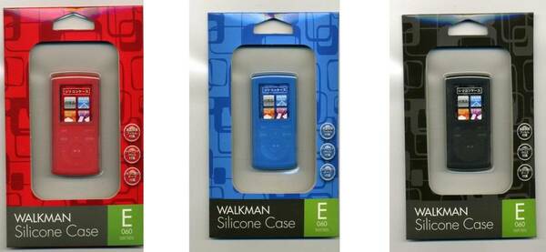 イーサプライズ　3色セット 赤、青、黒 Walkmanウォークマン E060シリーズ用 シリコン ケース（液晶保護フィルム、クロス、）