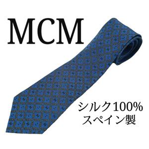 MCM 青 ブルー系 ネクタイ シルク100% エムシーエム スペイン製 舞台衣装 ダンス衣装 仮装 コスプレ