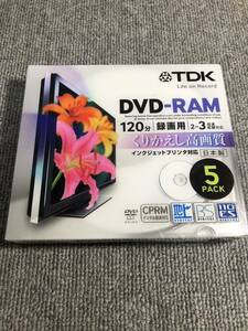 TDK video recording for DVD-RAM digital broadcasting video recording correspondence (CPRM) ink-jet printer correspondence 2-3 speed made in Japan 5mm slim case 5 sheets pack DRAM120DPB5U