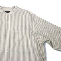 [L] 90s DKNY ストライプ バンドカラー シャツ 織り柄 ダナキャラン 長袖 ノーカラー ビンテージ vintage 80s_画像3