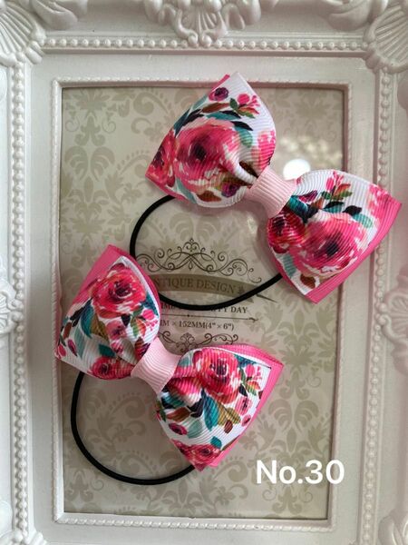 ヘアゴム　No.30 ハンドメイド　リボン　キッズ　花柄