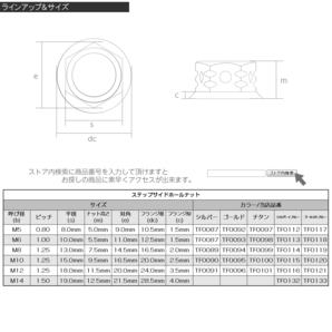 SUSステンレス M6 P=1.0 ステップサイドホールナット フランジ付 六角ナット 焼きチタンカラー TF0098の画像3