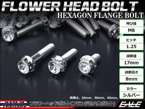 M8×20mm ステンレス フラワーヘッドボルト 六角ボルト フレームやブレーキ周りに シルバー TB0448