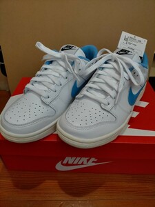 NIKE ナイキ WMNS DUNK LOW ダンク ロー トリプルホワイト DD1503-109 24.5 cm リペイント カスタム unc ユニバーシティブルー 水色