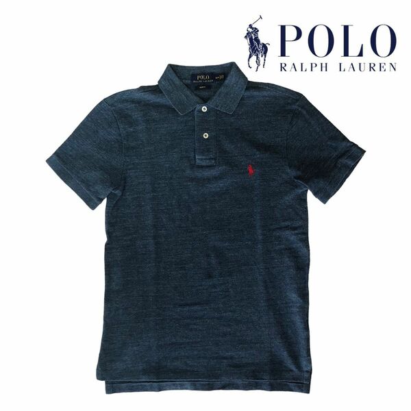 ★ ポロラルフローレン POLO RALPH LAUREN レディース ポロシャツ スリムフィット ブルー 刺繍ロゴ Mサイズ相当