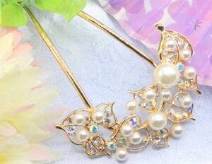 かわいい おしゃれ かんざし 簪 バチ型 髪飾り 和装 アンティーク ピンクゴールド フラワー 花 パール 着物 振袖 留袖 ヘア アクセサリー