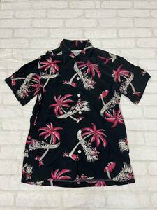 ■ WACKO MARIA HORSE RACING ALOHA SHIRT ワコマリア ホースレーシング アロハシャツ オープンカラー 半袖 ヤシの木 ブラック M●230402