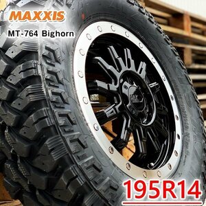 マキシス ビッグホーン MT-764 新品 軽トラ 軽バン リフトアップ 14インチタイヤホイール4本セット 195R14 ブラックレター 外径666mm