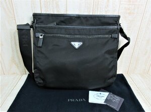 PRADA/プラダ：ショルダーバッグ 2VH953 ナイロン レザー 斜め掛け NERO ブラック ユニセックス/中古/USED