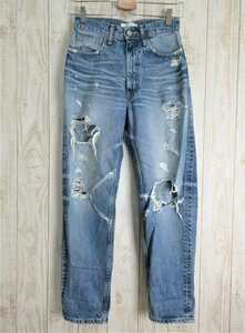 MOUSSY/マウジー：クラッシュ加工 デニムパンツ ダメージ加工 ジーンズ サイズ24/レディース/中古/USED