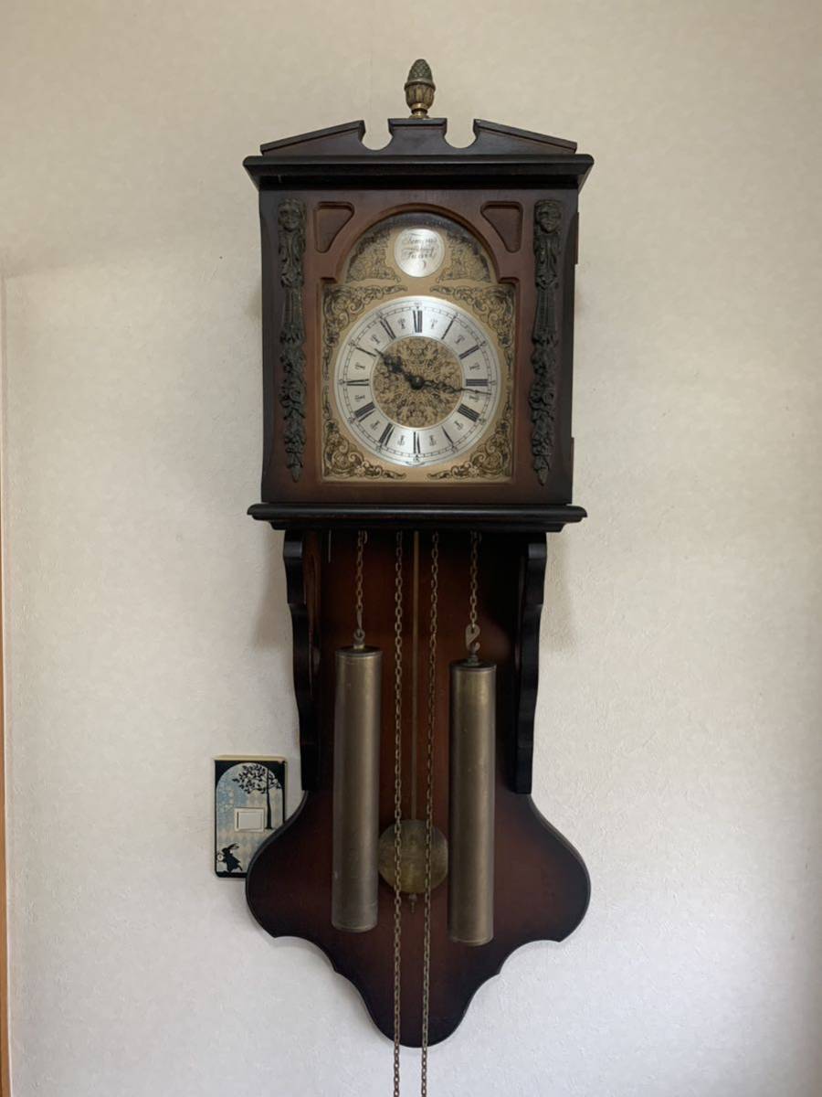 新品即決 鎖引き 金分銅 オランダ製 柱時計 古時計 アンティーク時計