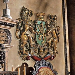 ライオンの紋章 盾 中世王家貴族置物壁掛けオブジェ西洋飾り英国王室のライオン 紋章