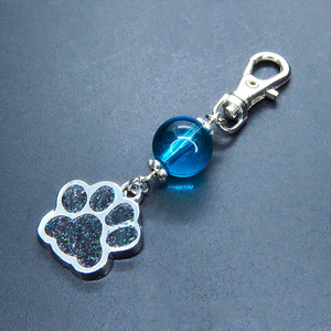  silver color. pad . glass beads ( elegant blue ). combining . key holder bag charm cat dog 