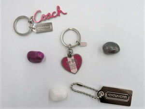 [d014] COACH Coach key holder key ring charm 3 kind plate Heart horse car writing brush chronicle body Logo silver stylish total 3 piece 