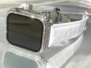 45mm44mm41mm40mm38mm アップルウォッチ　カスタム 保護　カバー　Apple Watch レザー　バンド　apple watch ケース　シルバーホワイト