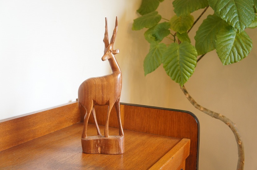 Objeto de gacela de arte popular/Artesanía popular/Arte africano/Primitivo/Hecho a mano/Tallado de madera/Estatuilla de madera/Arte popular/Senufo/Kenia/Animales/Teca, Accesorios de interior, ornamento, étnico