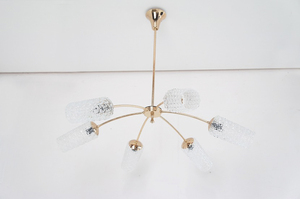  French Mid-century Vintage 6 light chandelier / stay runobo/1950 period /mo mites zm/ France /1950's/s Pooh tonik/. what ./50's