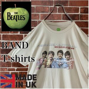 【英国製】2017 BEATLES ビートルズ　ロック　バンドTシャツ L 半袖古着　ベージュ　ジョンレノン　ポールマッカートニー