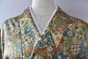 【桜庭呉服店】小紋 着物 花 道具文様 モダン おしゃれ 雲文 可愛い 身丈150cm 裄丈62.5cm　★ kb-3832