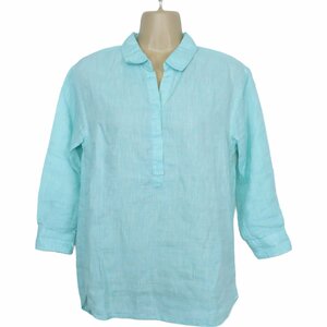 [ beautiful goods ] Indivi * shirt 7 minute sleeve size 36 flax 100%! blue green group z2134