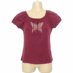  L'Est Rose * T-shirt cut and sewn short sleeves size M collar .. rubber puff sleeve butterfly & ribbon cotton 100! letter pack post service possible bordeaux series b7505