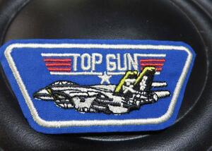 小型　青■新品トップガンTopGunアメリカ　ムービー　戦闘機ワッペン■海軍　映画