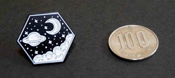六角夜空月土星■ 新品 ムーン スター 『UFO.星.月』 ■スペースマン 宇宙 SPACE NASA ピンバッジ バッチ■おしゃれ ファッション
